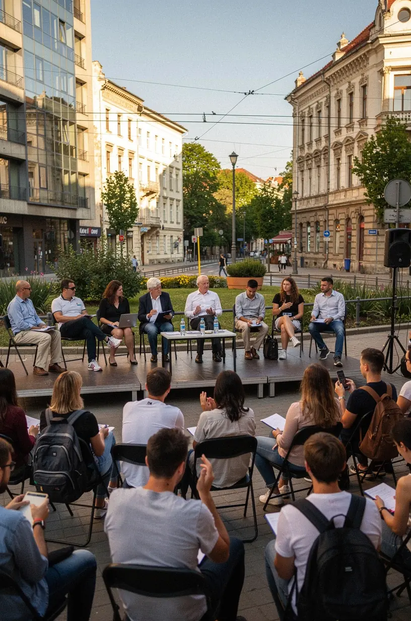 Tineri voluntari colaborând la un proiect comunitar pentru dezvoltarea locală durabilă